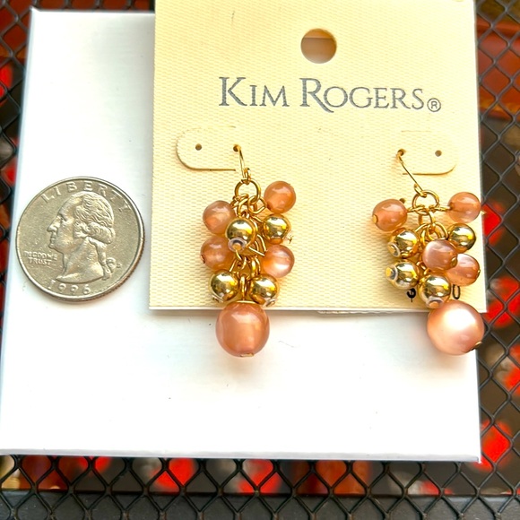 Kim Rogers pink and gold pierced earrings. - Picture 2 of 3